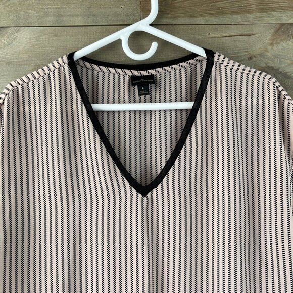 Worthington Womens Shirt Cap Sleeve Blouse Vneck Semi Sheer Striped Size Large - Picture 2 of 7